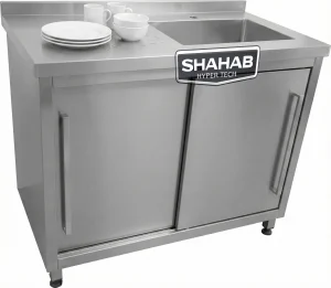 سینک صنعتی تک لگن سینی چپ با درب ریلی