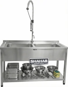 سینک صنعتی دو لگن با شاور
