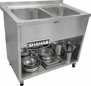 سینک صنعتی دو لگن با کفی پانچ