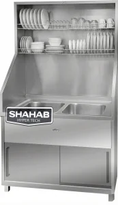 سینک صنعتی دو لگن کابینتی درب ریلی با آبچکان