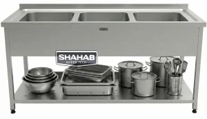سینک صنعتی سه لگن با کفی پانچ